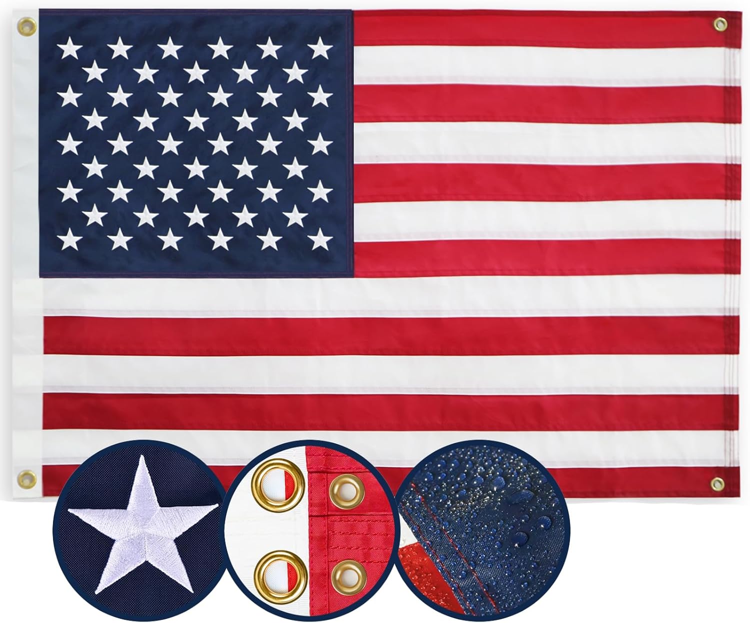 American Flag 3x5 Ft, Multipurpose Heavy Duty US Flag, 4 Brass Grommets, Embroidered Stars, Sewn Stripes, Outdoor Standard USA Flag, Bedroom, Room, Indoor Hanging American Flag For Wall