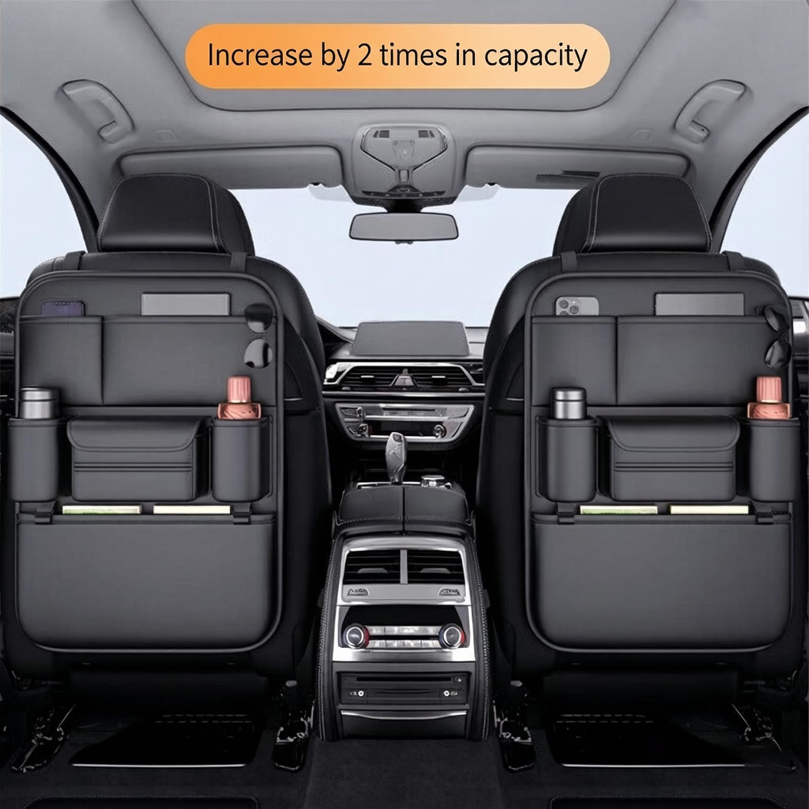 Genérico Organizador Asiento Trasero Coche para Ford Kuga 3 (III) ST-Line & Vignale I 2019-2024, Cuero Bolsa Multibolsillos Protector Impermeable contra Manchas, Perfecto Viajes Familia