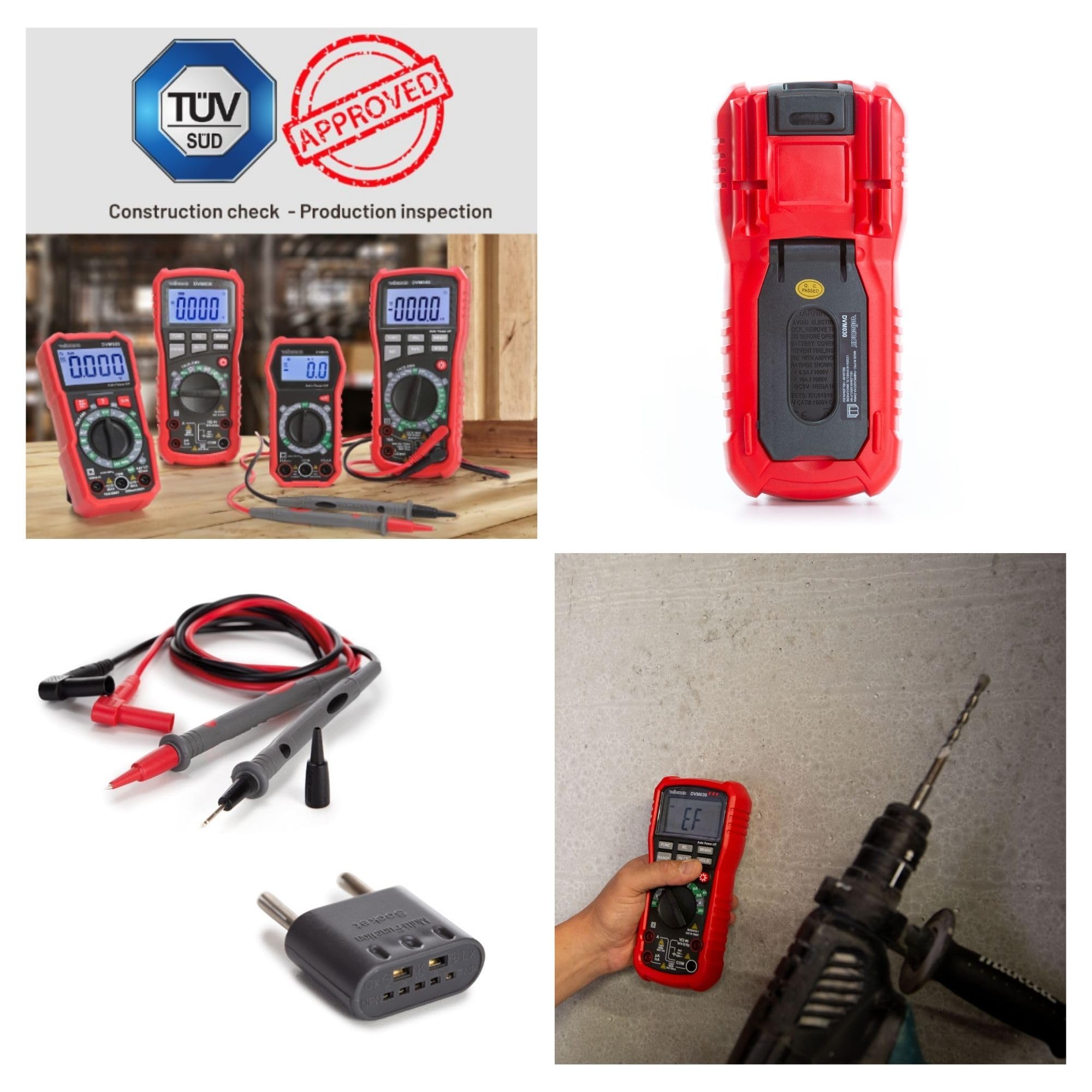 Velleman Multimetro digitale, memorizzazione dati, rilevamento tensione senza contatto, con funzione MIN/MAX/REL, adatto per misurare corrente AC/DC, tensione AC/DC, resistenza, frequenza, capacità,