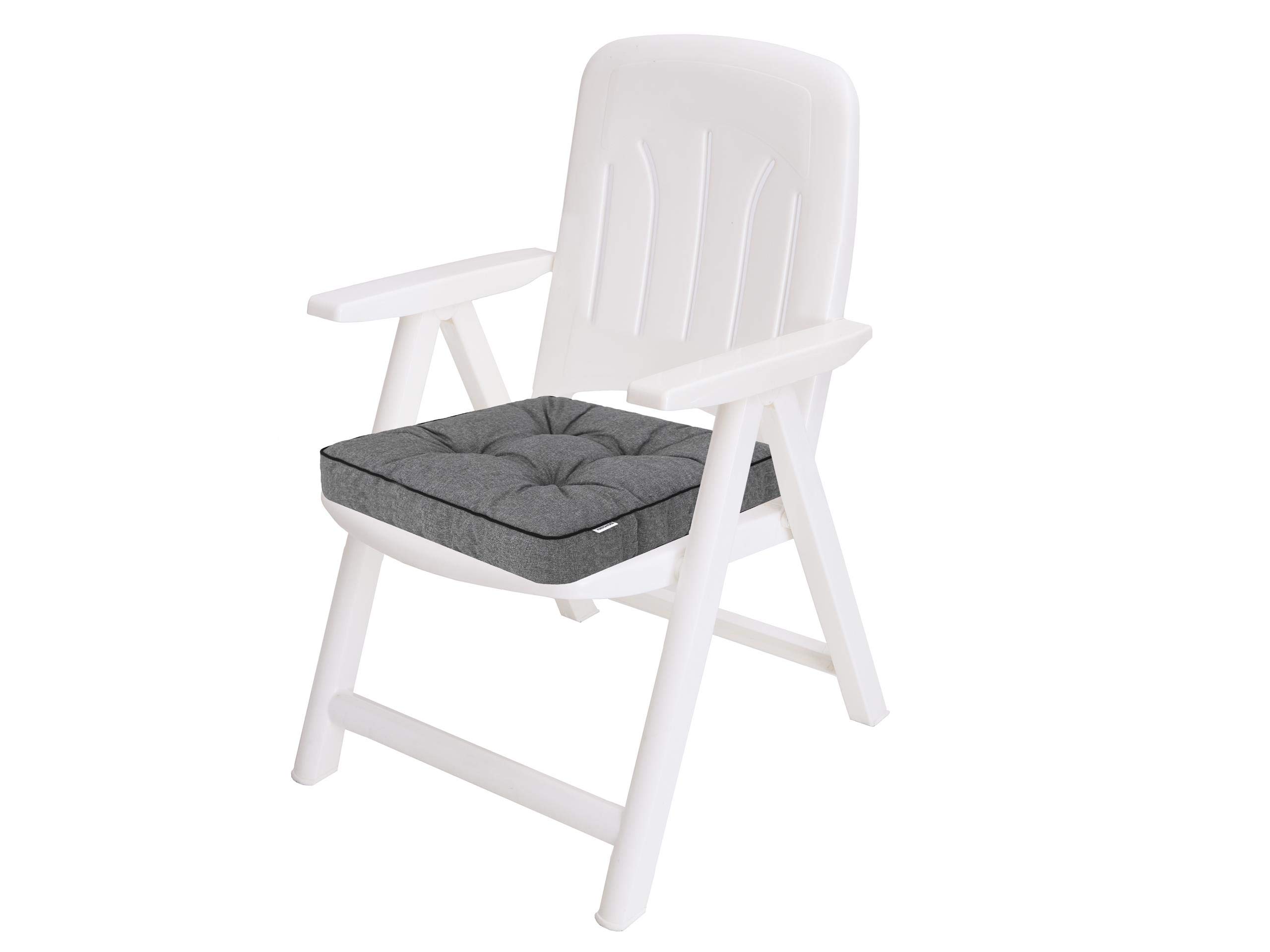 PillowPrim 4er Set Stuhlkissen 49x47 cm Sitzauflagen Polsterauflagen Outdoor/Indoor Außen/Innen Garten Winter gatren Freizeit Sommer Sommerferien Anthrazit