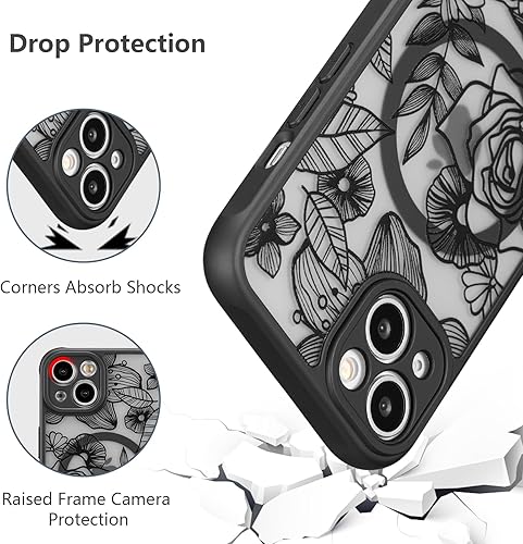 Miniatura 5 de XIZYO Funda magnética para iPhone 13 de 6.1 pulgadas, diseño floral, rosa, bonita funda compatible con Magsafe para mujeres y niñas, patrón