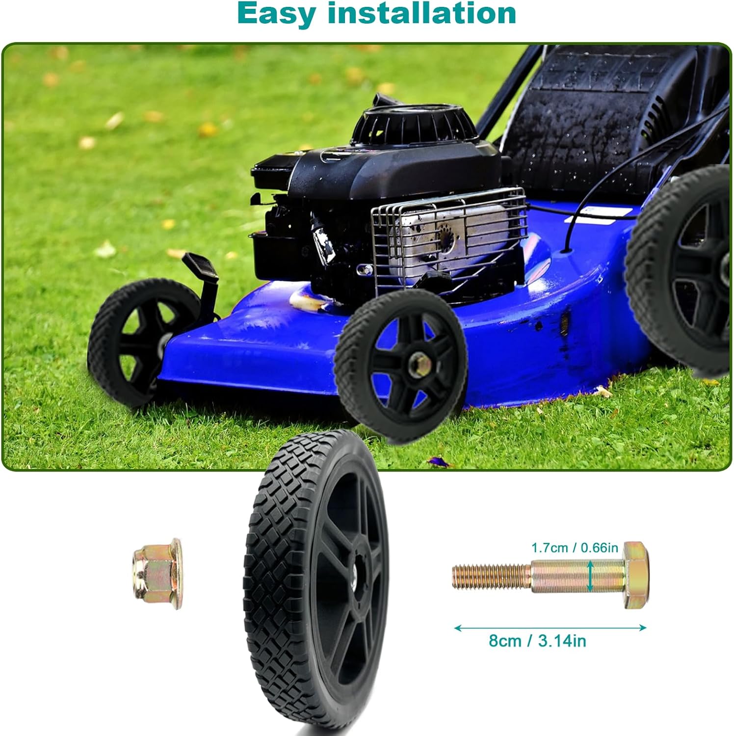 14" Lawn Mower Wheel 2 pack Wheels kits with Bolts & Nuts - Set of 2 Push Mower Plastic Wheels Fits Craftsman Mower Generator Garden Tiller Most Standard Lawn Mowers