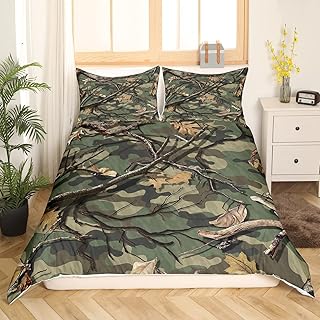 Army Green Camouflage Duvet Cover Set Queen Size Nature Dead Branches Bedding Set 3pcs for Kids Boys Teens Adult Room Decor Black Brown Camo Comforter Cover Hunting Style Quilt Cover,2 Pillowcases
