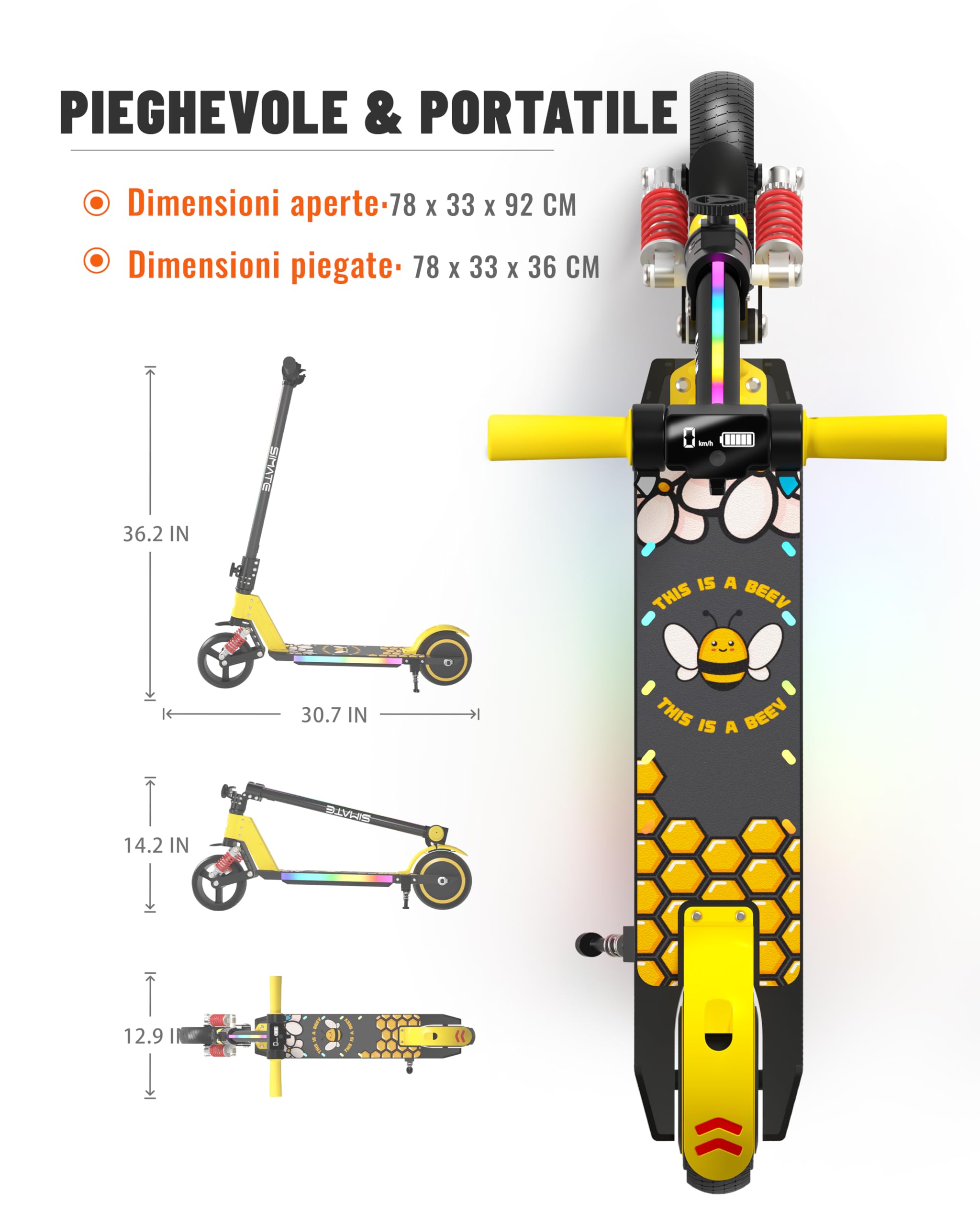 Monopattino Elettrico, 6.5'' Monopattino Elettrico per Bambini dai 6 ai 12 Anni, Pieghevole Monopattino con Display LED, Regalo per Bambini