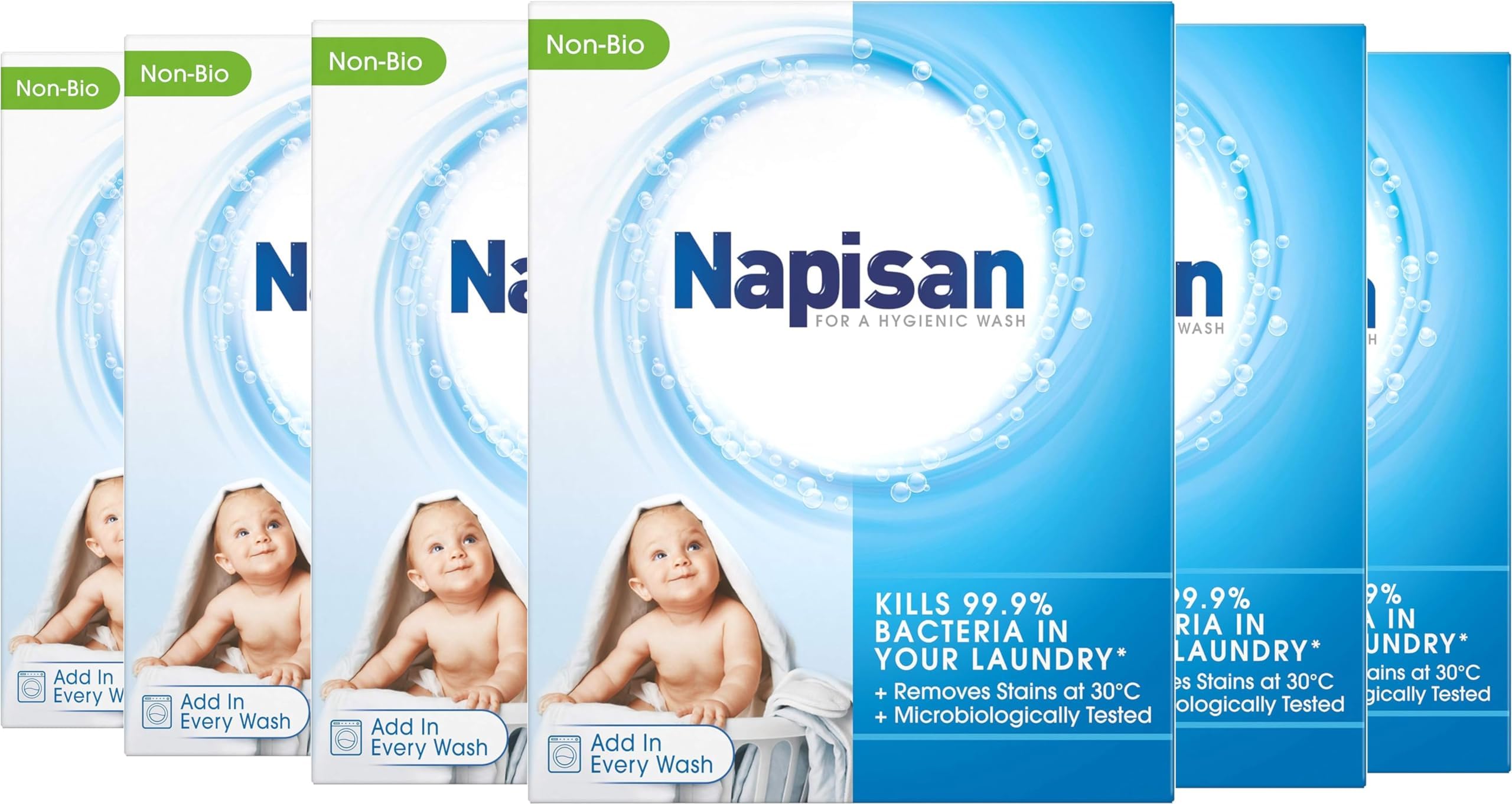 Napisan Non Bio Stain Remover Powder, 800g, Pack of 6, Kills 99.9% Bacteria in Your Laundry for a More Hygienic Wash, Disinfectant & Stain Remover Even at 30°C, 156 Washes