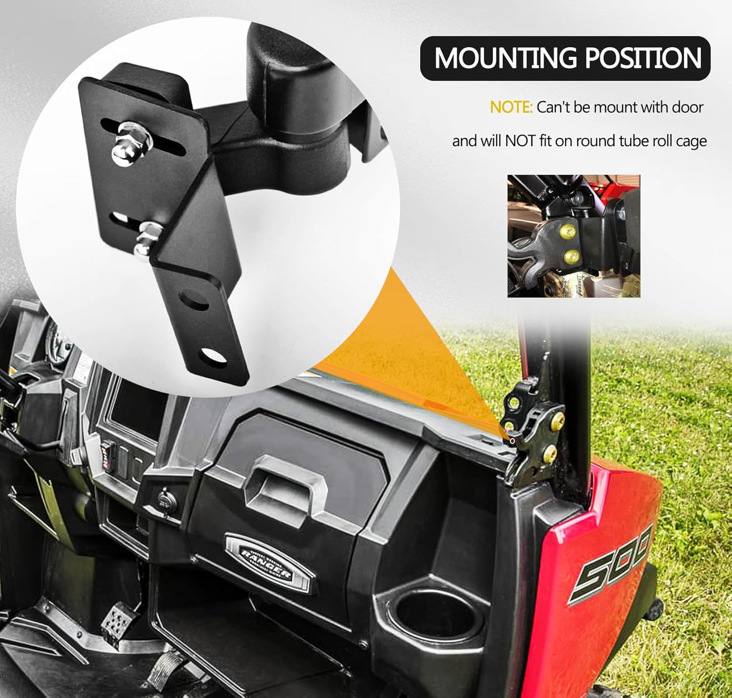 Side View Mirrors Compatible with 2013-2023 Polaris Ranger 500 570 900 - Fits Pro-Fit Cab, Lock N Ride, Factory Cage Frame - NOT FOR ROUND ROLL BARS - Image 2