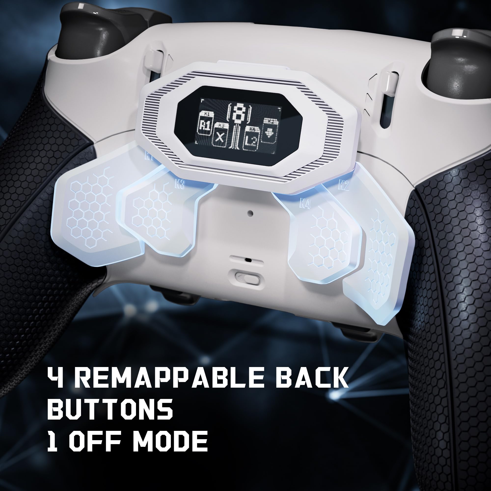 eXtremeRate BEYOND Remap Kit per ps5 Edge Controller, Display OLED, Cover Grip Ergonomici, 4 Palette Tasti Posteriori Rimappabili, Paddle Accessori per ps5 Edge Joystick, Bianco&Nero