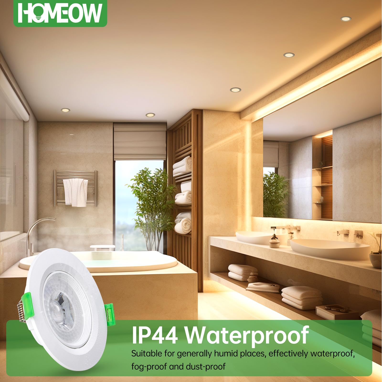 HOMEOW 12x Faretti LED da Incasso per Cartongesso Orientabili, 5W 220V 450LM 2700K Luce Calda Faretti LED Soffitto Slim 21mm, foro 70mm-80mm, IP44 Faretti da Incasso per Bagno, Rotondi