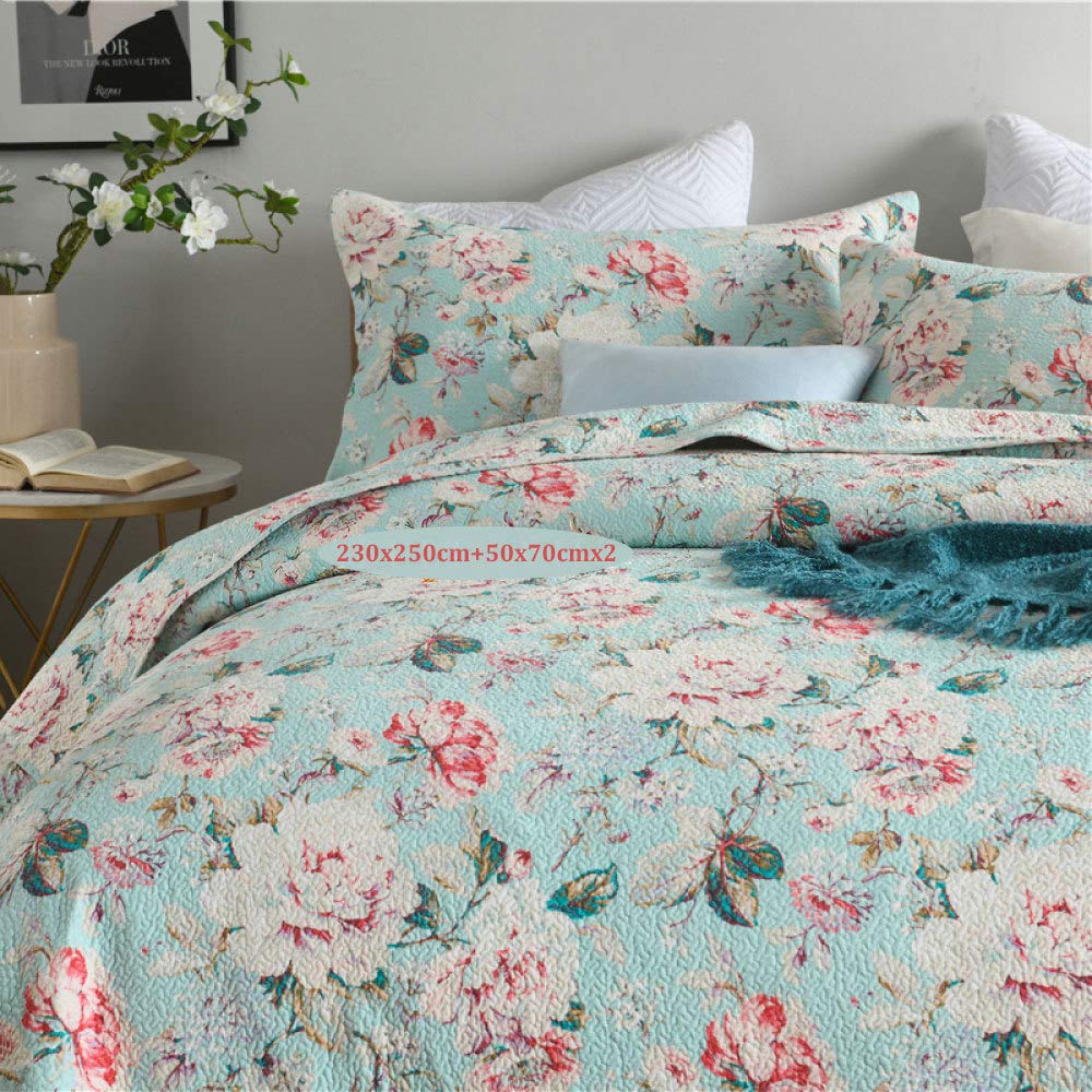 VAPUTAR Set di biancheria da letto matrimoniale in cotone, 3 pezzi, copripiumino per letto matrimoniale, stile bohémien, copriletto reversibile leggero per camera da letto della fattoria (verde