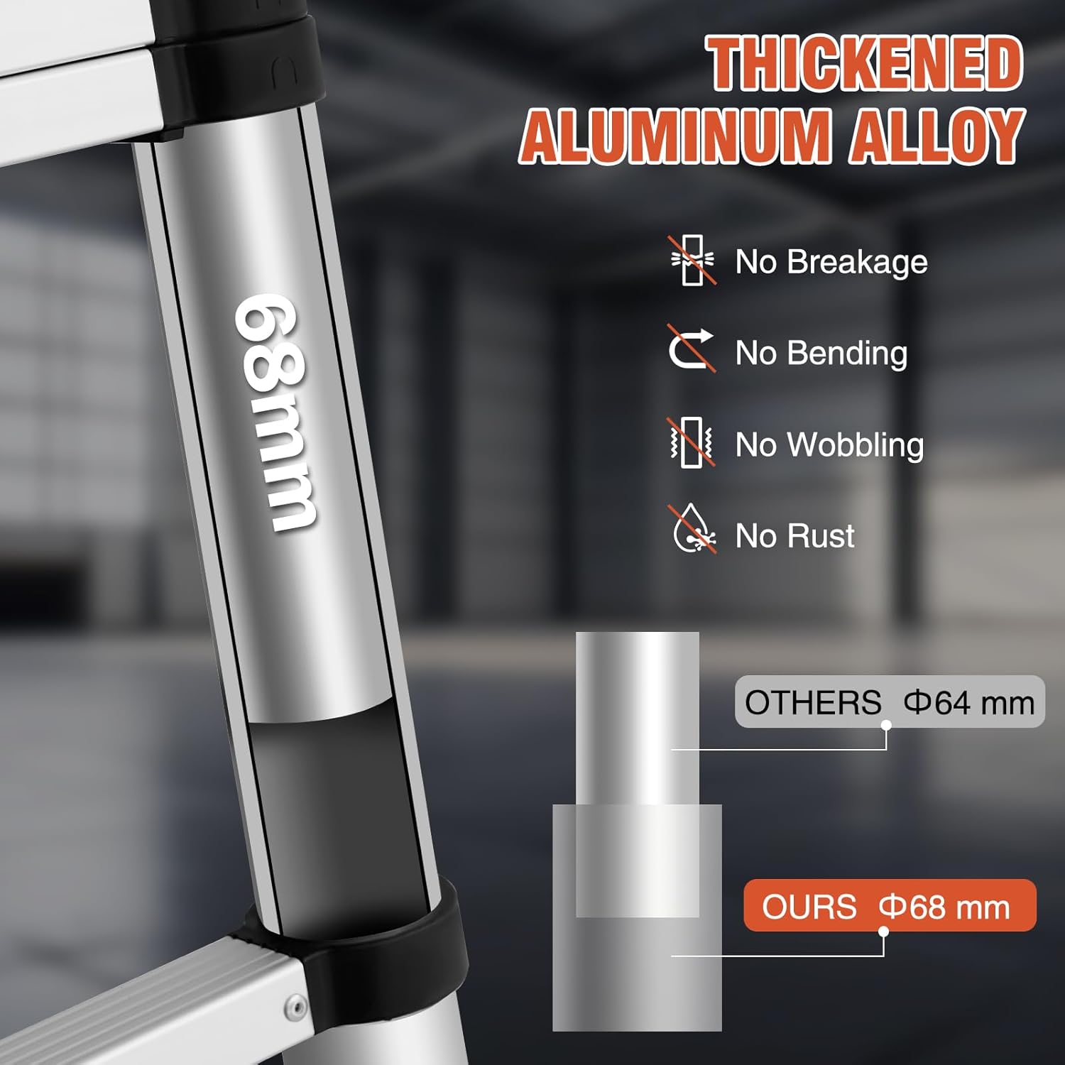 10.5 FT Aluminum Telescoping Ladder, One Button Retraction Extension Ladder, 375 lbs Load Capacity with Non-Slip Wide Feet, Compact Portable for Indoor Outdoor Use, RV, Attic and Roof Use