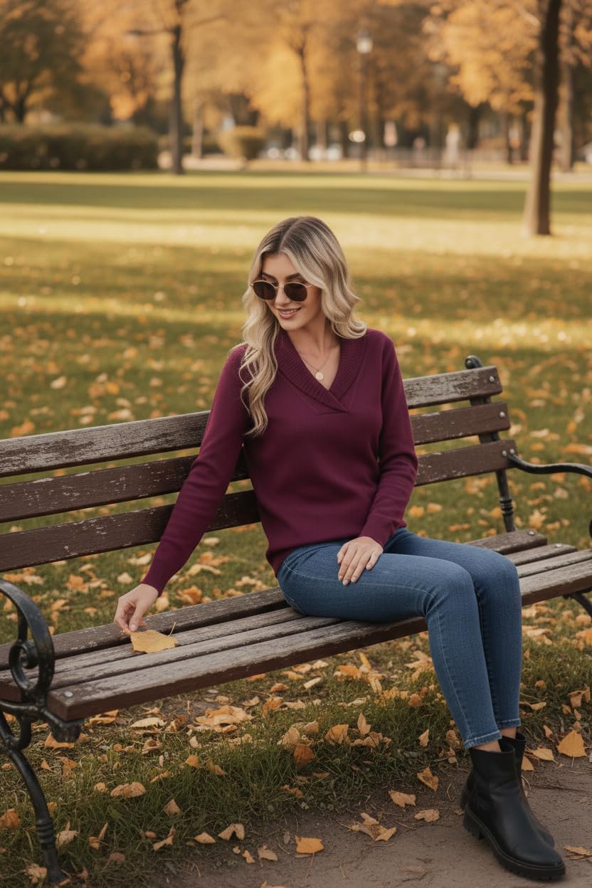 HIYIYEZI Sweaters for Women 2025 Fall Long Sleeve V Neck Collared Knitted Pullover Sweaters - Image 4