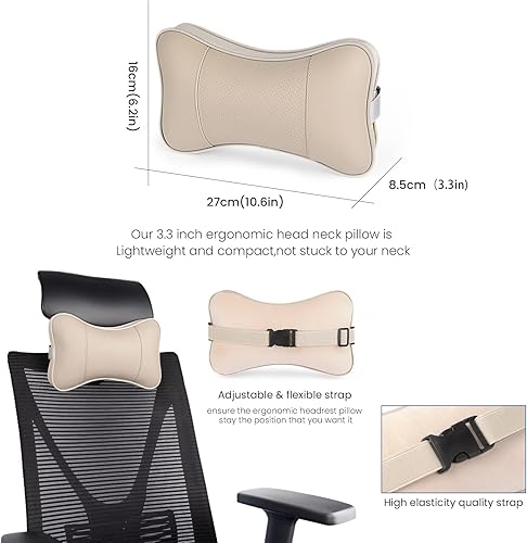 Miniatura 4 de au-kee Almohada para reposacabezas de espuma viscoelástica, terciopelo de cuero de dos lados, soporte para el cuello para asiento de automóvil de