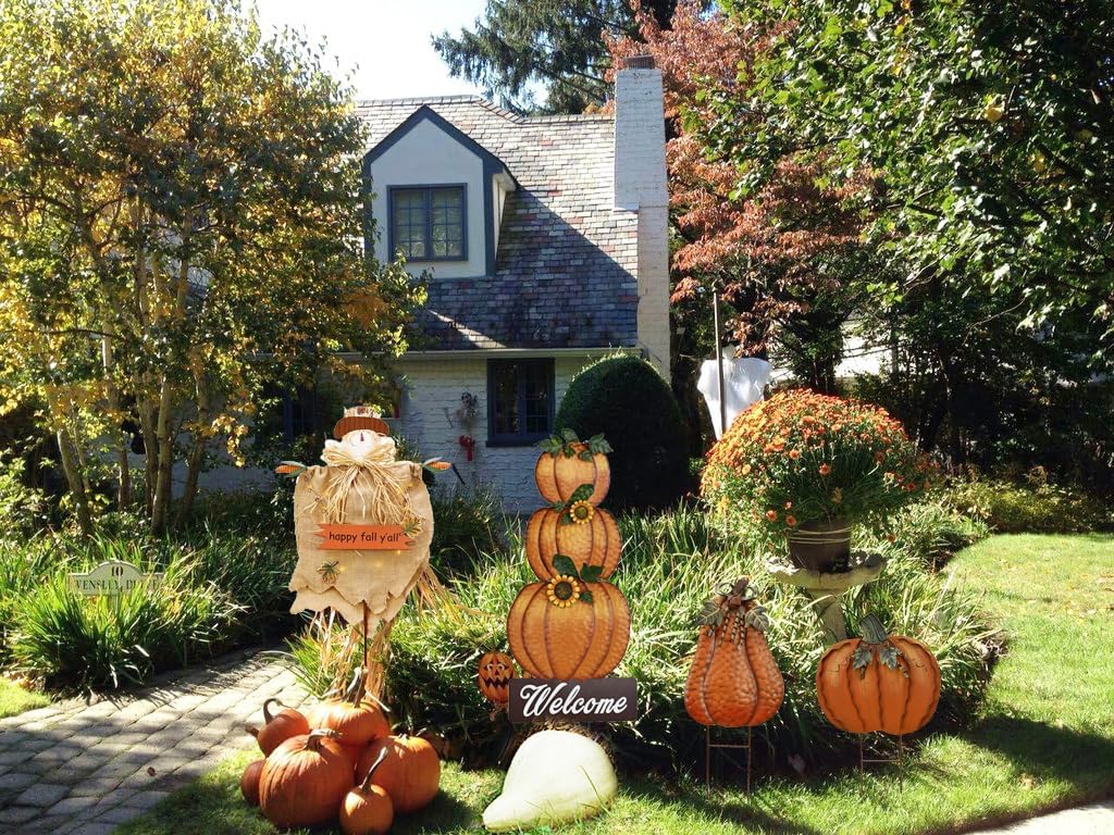 K KILIPES Fall Metal Pumpkin Yard Stake Autumn Pumpkin Yard Sign with Stakes Rustic Pumpkin Decorative Garden Stake Fall Harvest Thanksgiving Pumpkin Outdoor Decor