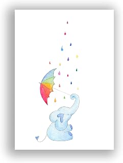 Elephant Nursery Decor, Childrens Room Wall Art, Watercolour Rainbow Prints Nursery Picture UNFRAMED, Crafty Cow Design
