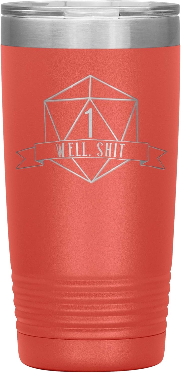 Dungeons and Dragons Tumbler Well Shit DnD Engraved Travel Mug Dungeon Master Fan Funny Hot and Cold Cup - Black