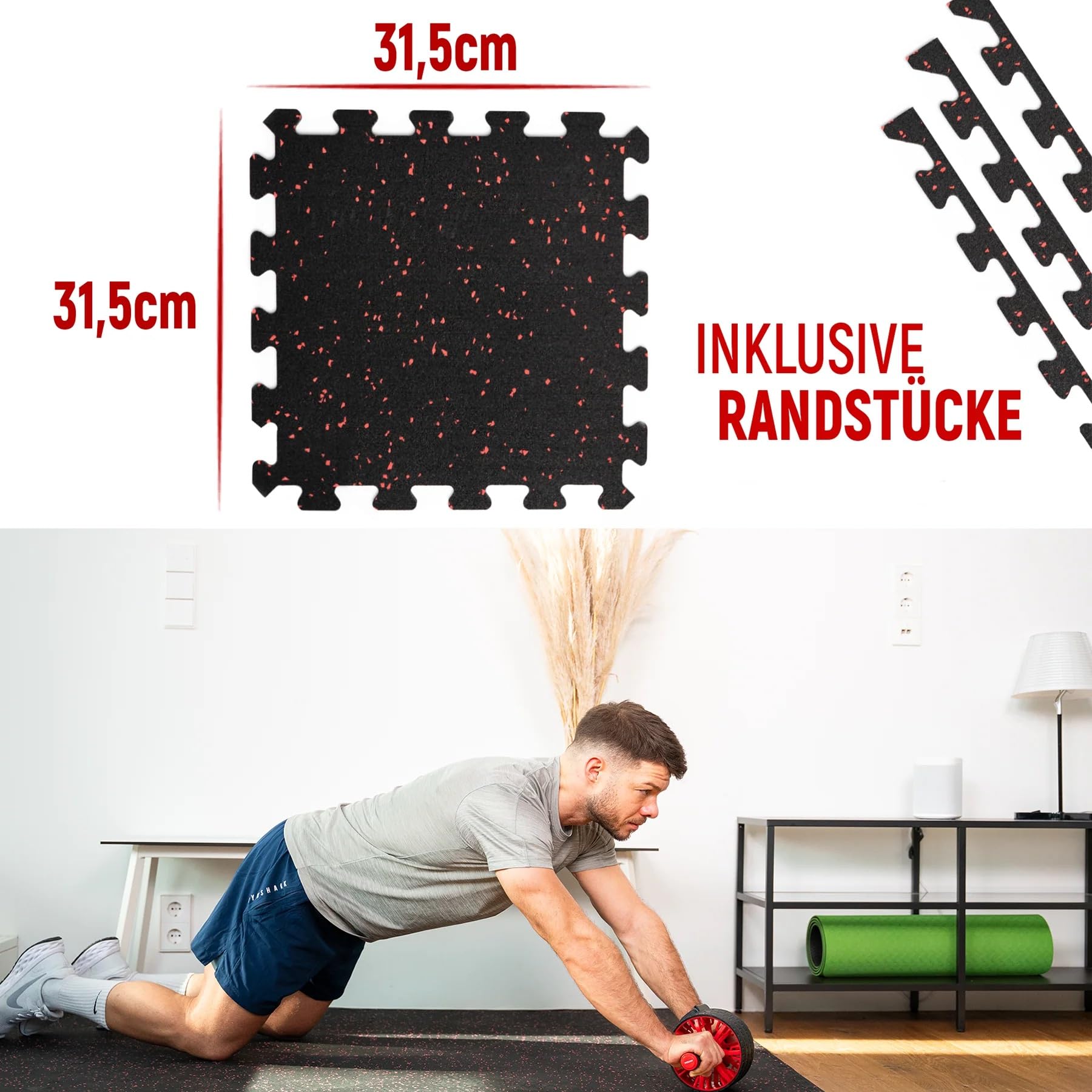 NEOLYMP Bodenschutzmatte Fitness aus Kautschuk – Puzzlematte für Home Gym, Fitnessgeräte & Sport – rutschfeste Gymnastik- & Sportmatte - 8 Stück