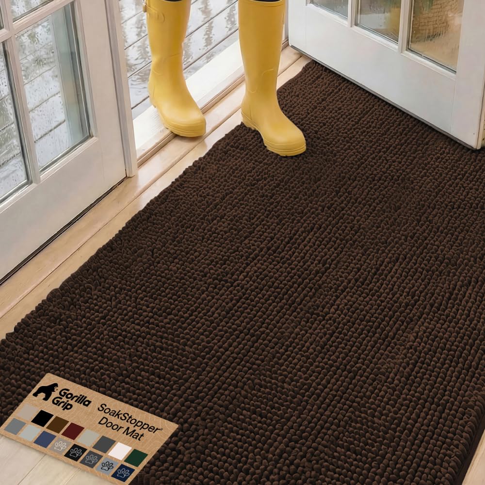Gorilla Grip Original Indoor Durable Chenille Doormat, 60x36, Absorbent Machine Washable Inside Mats, Low-Profile Rug Doormats for Entry, Mud Room Mat, Back Door, High Traffic Areas, Brown — image 1