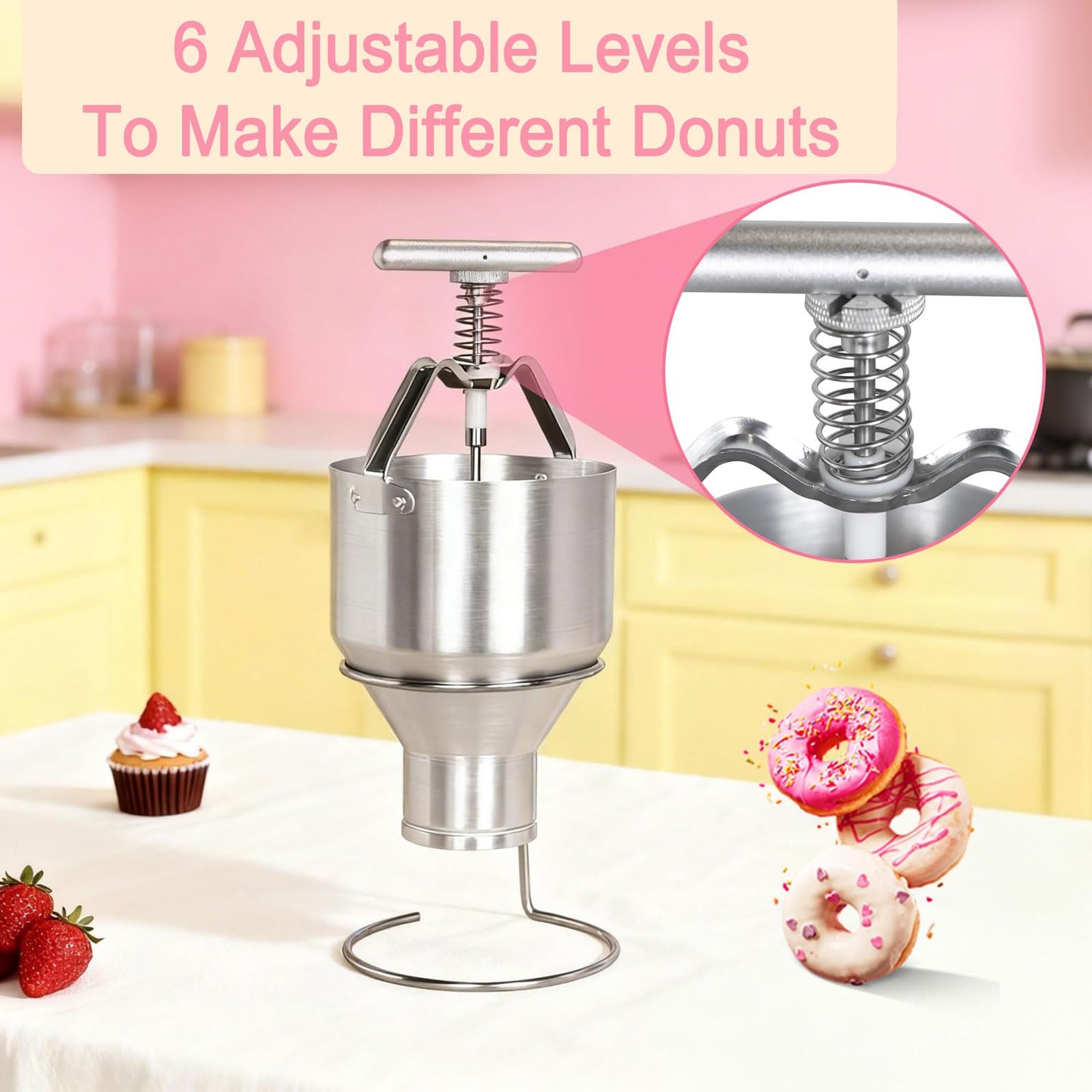 Dosificador Manual De Donas con Soporte, 6 Ajustes De Grosor, Tolva De 3 litros, Dosificación Uniforme De La Masa para Cocinas Comerciales.,