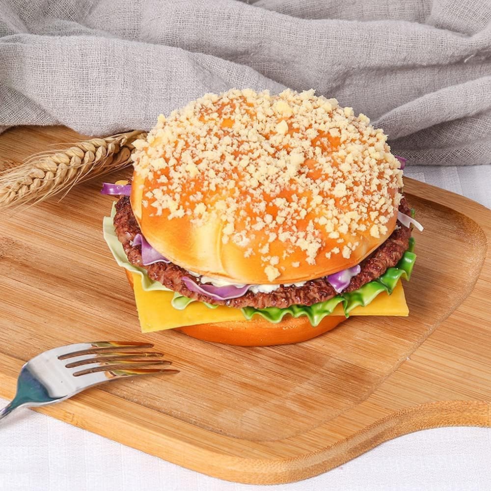 Realistic Artificial Hamburger Fake Food Burger Bread Model Photography Prop for Home Kitchen Shop Display Party Decoration