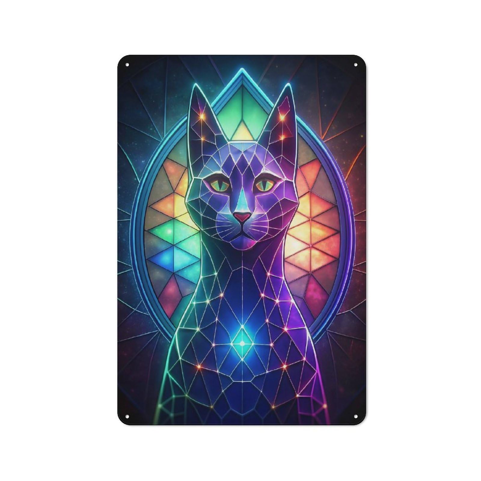Junmoney Neon Cat Stained Glass Tin Wall Plaque 30X20cm With For Man Cave Or Games Room, For Garage, Workshop And Man Cave Decoration