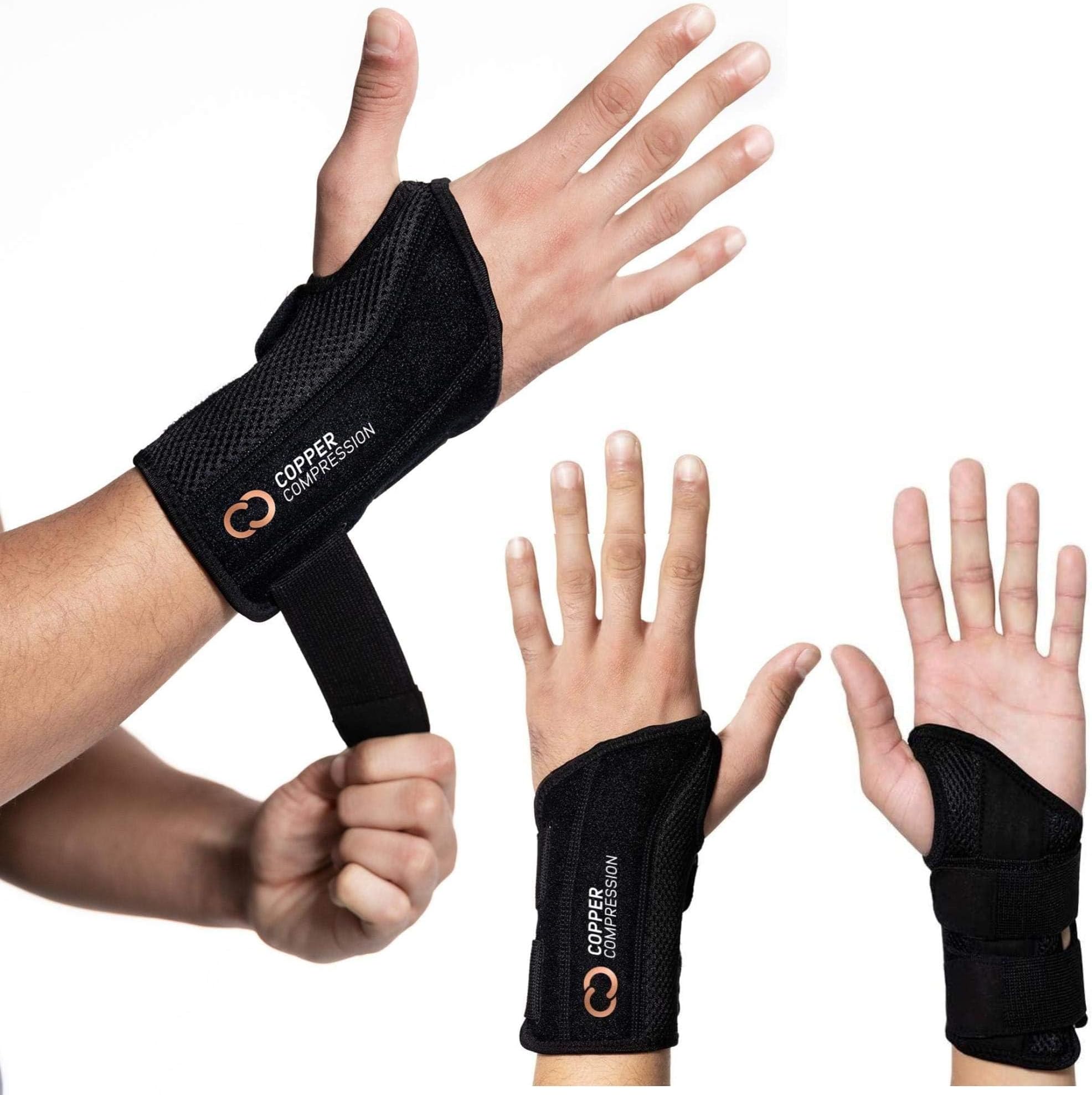 Copper Compression Wrist Brace - Copper Infused Adjustable Orthopedic Support Splint for Pain, Carpal Tunnel, Arthritis, Tennis Elbow, Tendinitis, RSI, Ganglion Cyst for Men Women - Right Hand - L/XL