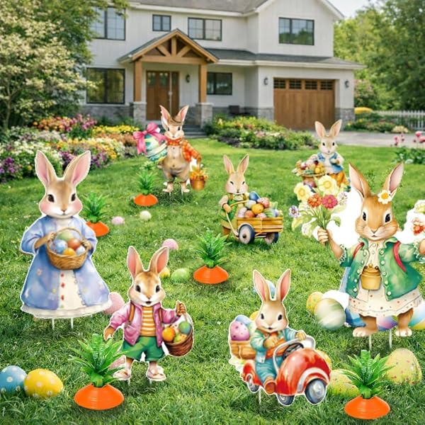 Décoration Pâques Jardin Extérieur Lapin – Lot de 8 Décorations Lapin de Pâques avec Piquets, Panneaux Jardin Étanches en Plastique Ondulé, Déco Pâques pour Pelouse, Allée, Terrasse, Chasse aux Œufs - 3