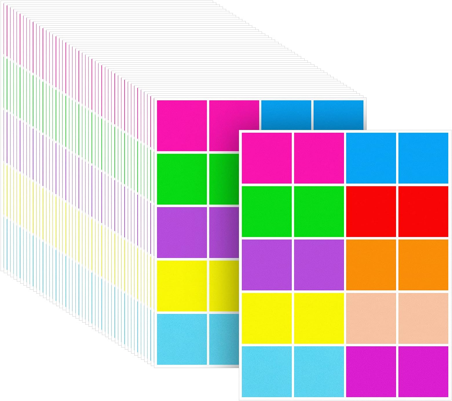 2000 Pieces Square Color Coding Sticker Labels Color Coding Labels Writable Labels Square Label Stickers for Teachers Students Name Tags File Folder, 10 Bright Neon Colors