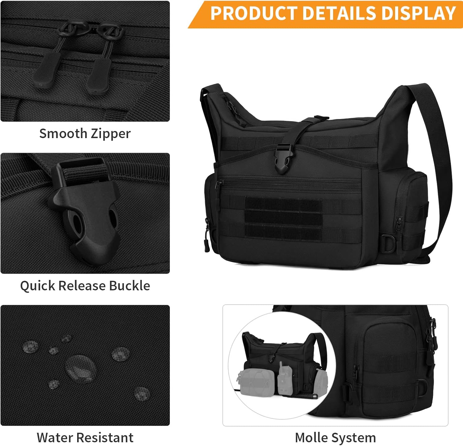 HUNTVP Tactical Messenger Bag Shoulder Backpack Chest Backpack Military Shoulder Bag Multi-Function Waterproof Backpack, Black/Brown/Camouflage