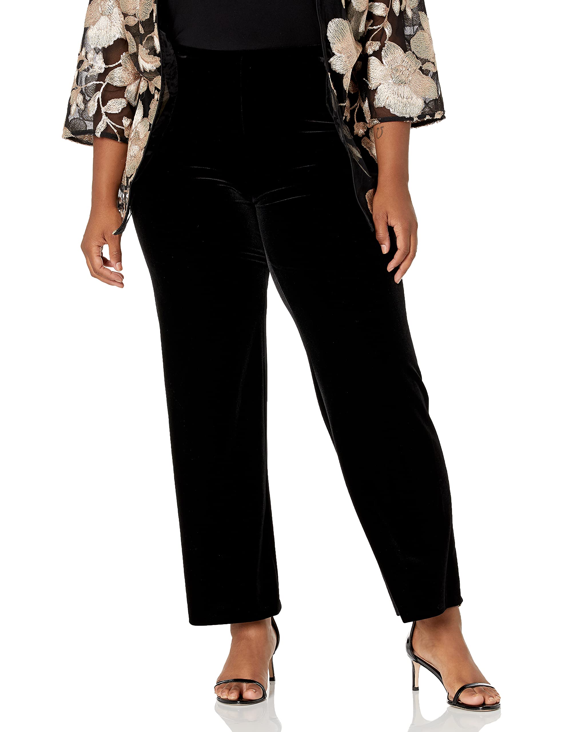 Alex Evenings Womens Cropped Wide Leg Velvet Dress Pant Regular and Petite