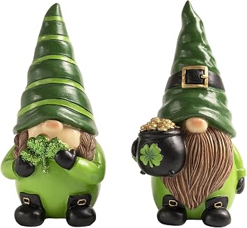 2 Pcs St Patricks Day Gnomes, 5.1" Resin Leprechaun Figurines Tabletop Decor, Saint Patricks Statue Indoor Table Top Centerpiece Mantle Desk March Green Home Decorations, Irish Gifts