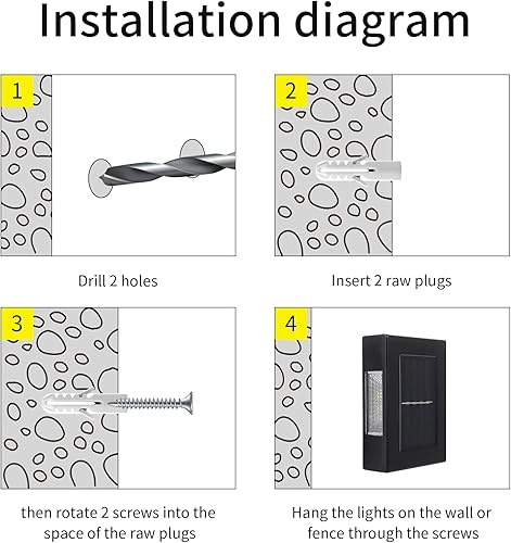 Miniatura 7 de I-SHUNFA Luz solar de pared, luz de paisaje, 8 luces LED para arriba, abajo, izquierda y derecha, adecuada para patios, vallas, paredes exteriores,