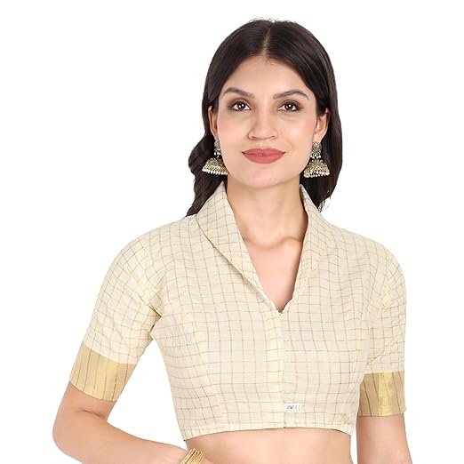 Buy JISB Kerala Zari Checks Shawl Collar, Front Hook Closure, Back
