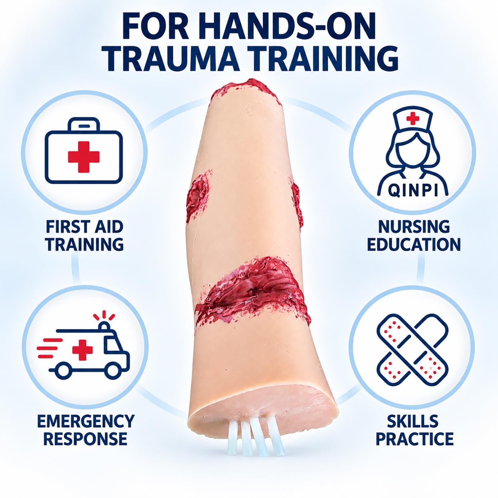 Modèle De Jambe en Silicone pour Formation Aux Plaies, 3 Traumatismes Simulés avec Tubes Internes, Entraînement Premiers Secours Et Soins Infirmiers