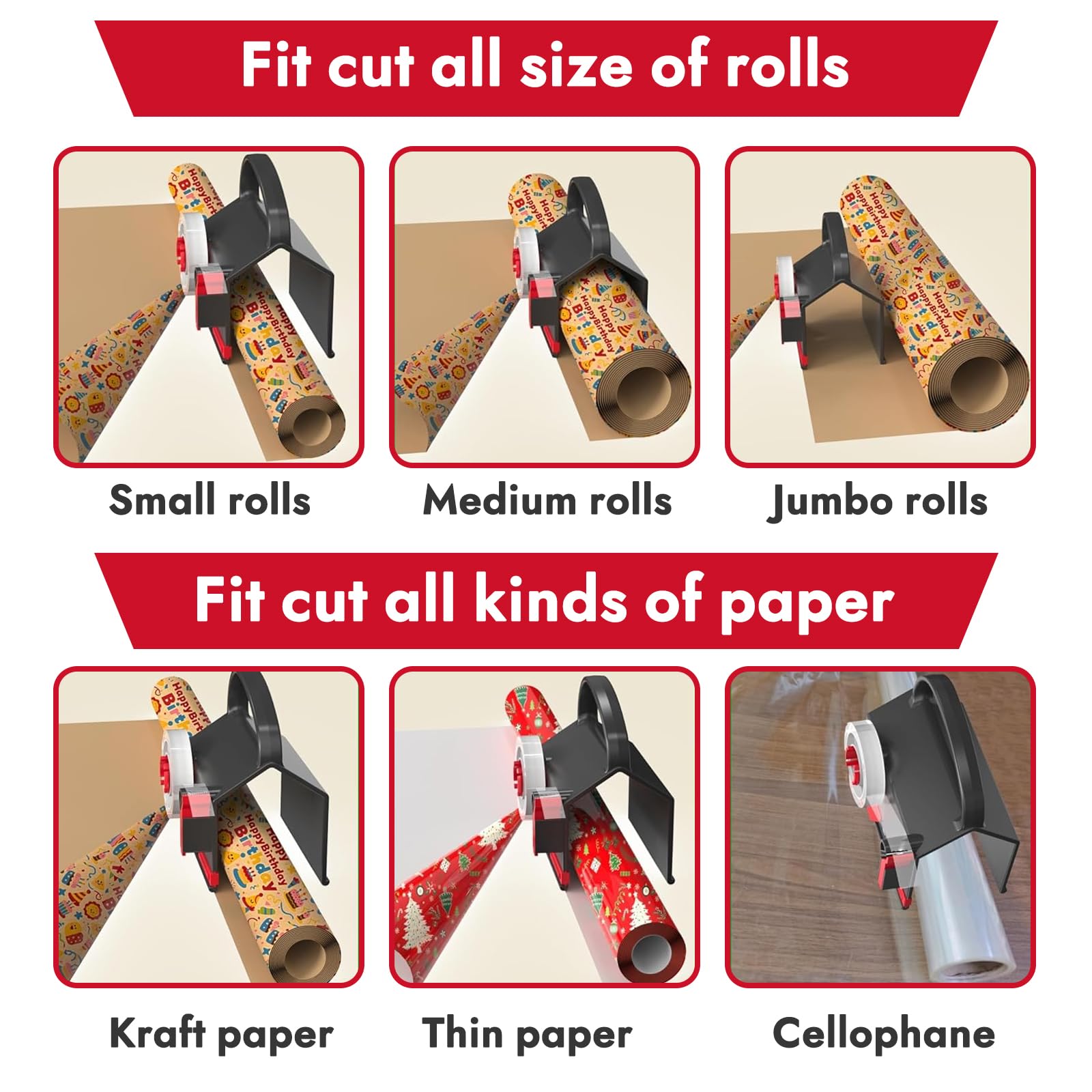 Coupe Papier Cadeau Rouleau, Coupe-papier d'emballage, Massicot Rouleau de Papier Cadeau de Noël, Massicot Remplaçable, Idéal pour Couper le Papier Cadeau de Noël, Anniversaire, Fête, Halloween