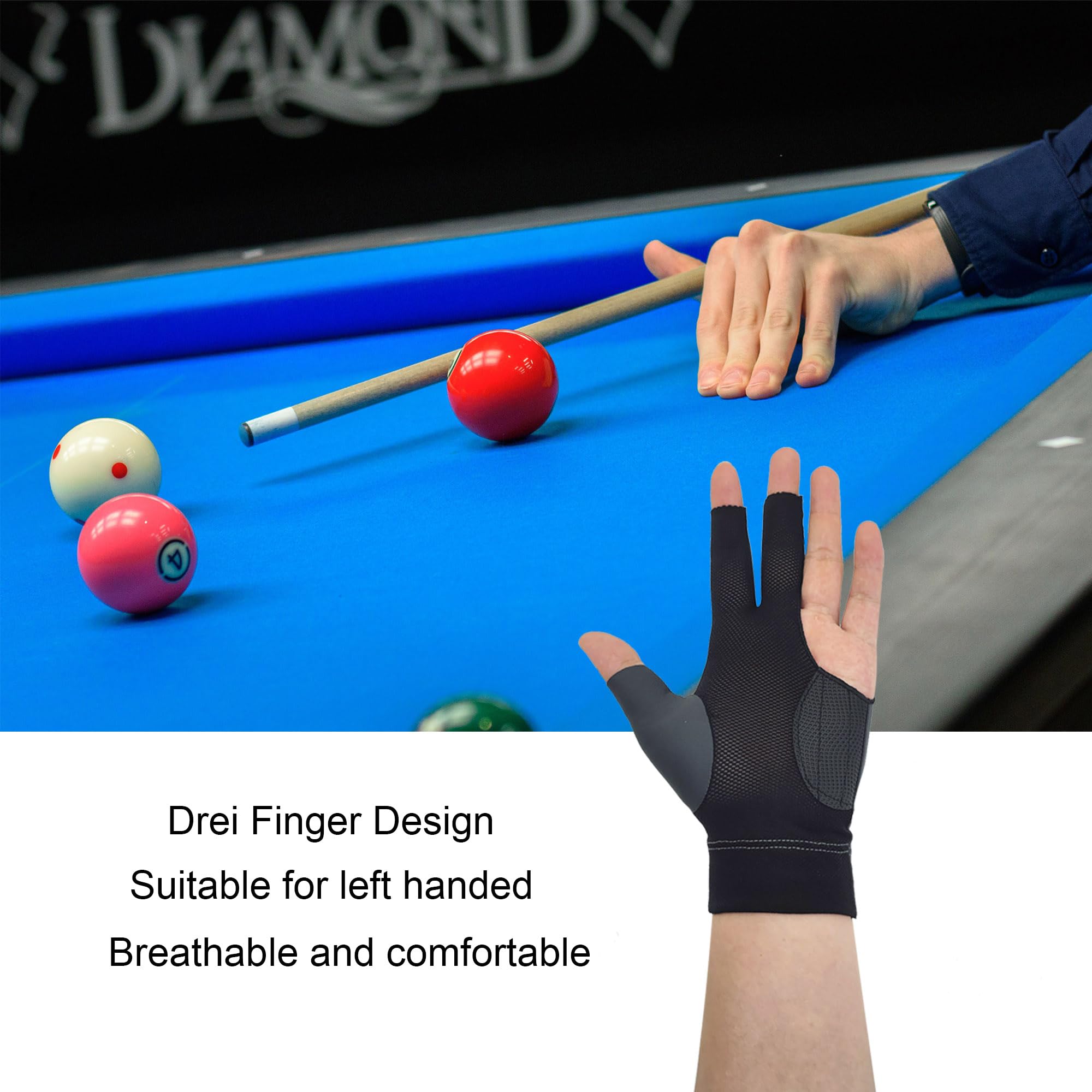 Guanti da biliardo 2 Pezzi con 3 dita antiscivolo per stecca snooker