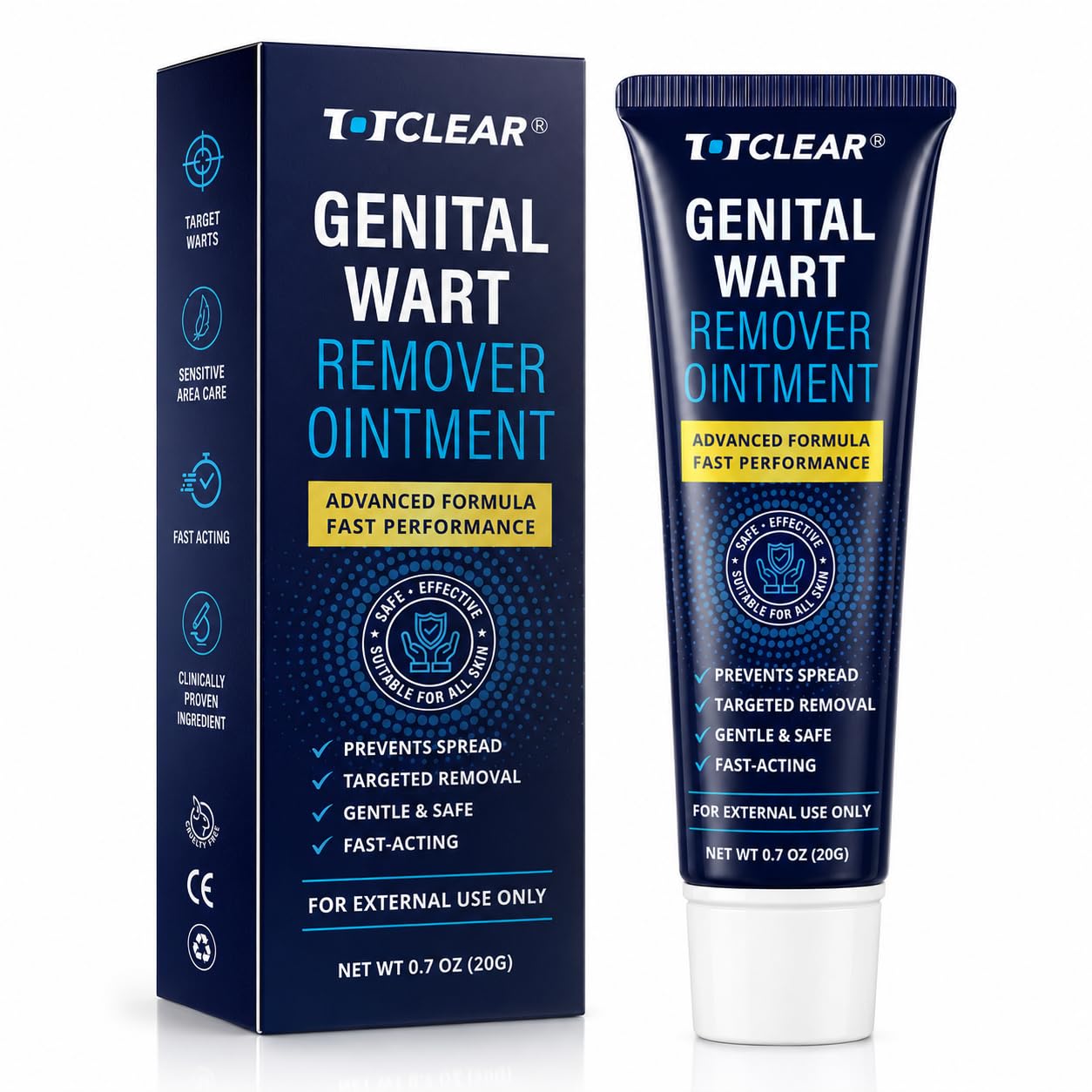 Genital Wart Remover Cream for Men and Women: Salicylic Acid Wart Removal Ointment for Intimate and Private Areas - Fast Acting Gentle Safe Prevents Spread - Powerful Wart Remover Formula, 0.7 oz