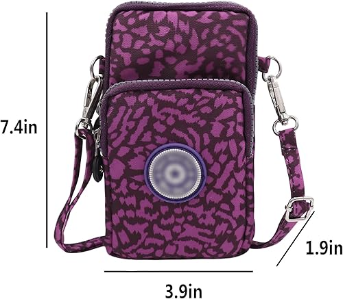 Miniatura 7 de ZGMYC Bolsa de 3 capas para teléfono celular, bolso de pulsera impermeable deportivo para el hombro, cartera Estampado de leopardo púrpura,Negro