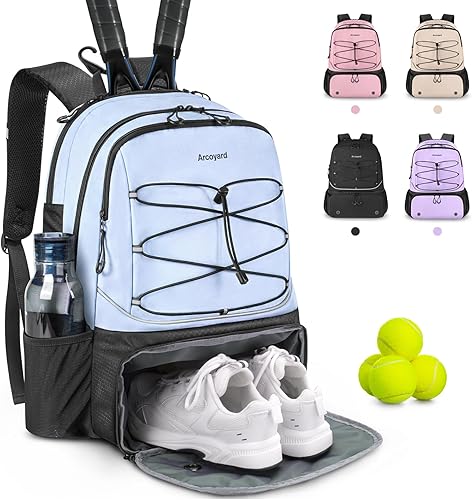 Bolsa de tenis con capacidad para 2 raquetas, bolsas de tenis profesionales para mujeres, mochila de tenis con compartimento ventilado para zapatos