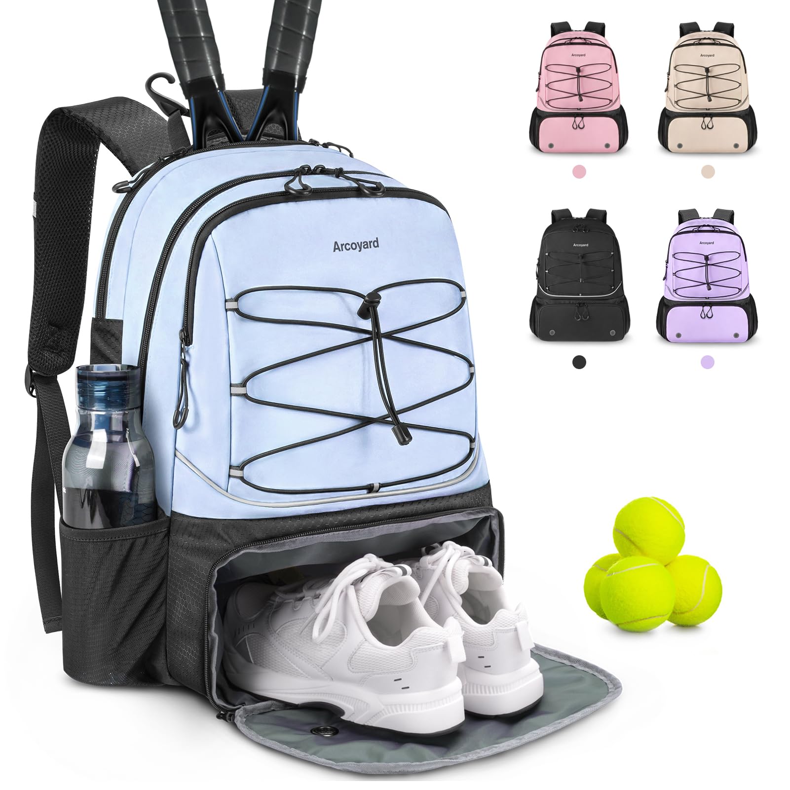 Tennis Bag Holds 2 Rackets, Professional Tennis Bags for Women, Tennis Backpack with Ventilated Shoe Compartment