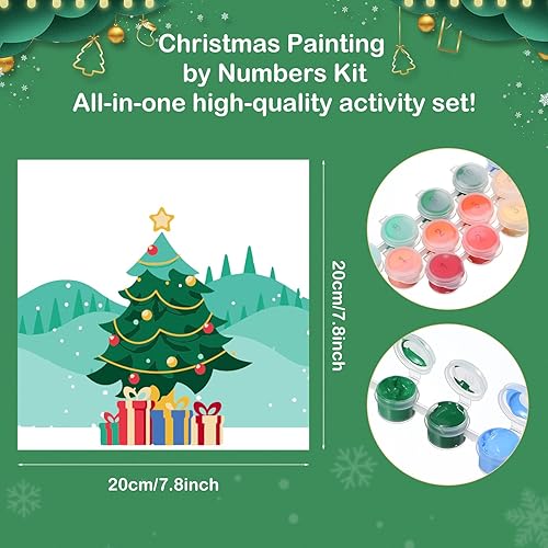 Miniatura 3 de Kosiz Paquete de 10 pinturas por números para niños, 8 x 8 pulgadas, pintura navideña por números para adultos, pintura al óleo de Papá Noel, kits