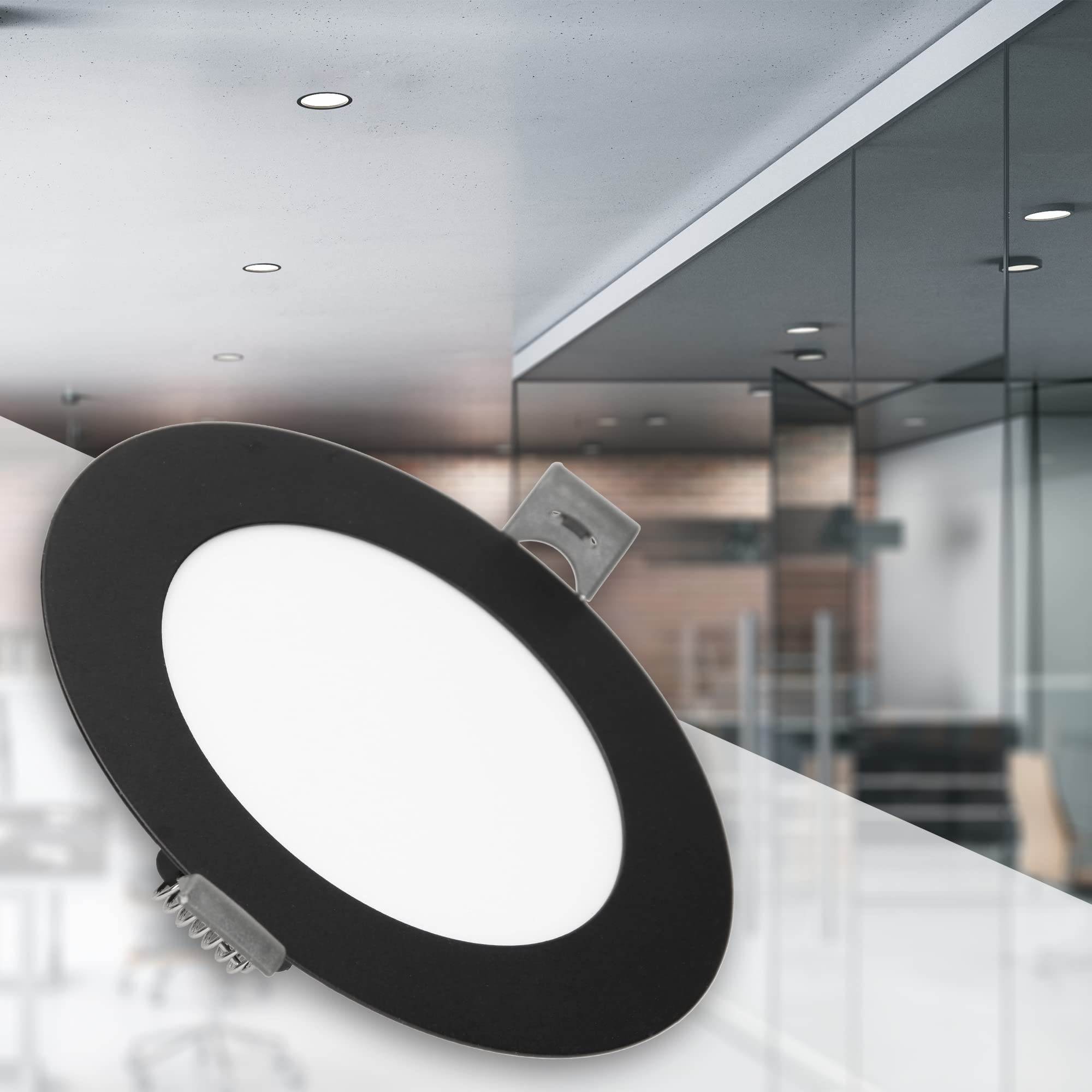 ECD Germany Juego de 10 Focos Empotrables Panel LED 6W Redondo Ø12cm Negro Sustituye A Las Halógenas De 35W Luz Blanco Frío 6000K 339 Lúmenes IP44 No Regulable Ultraplano Transformador Lámpara Techo