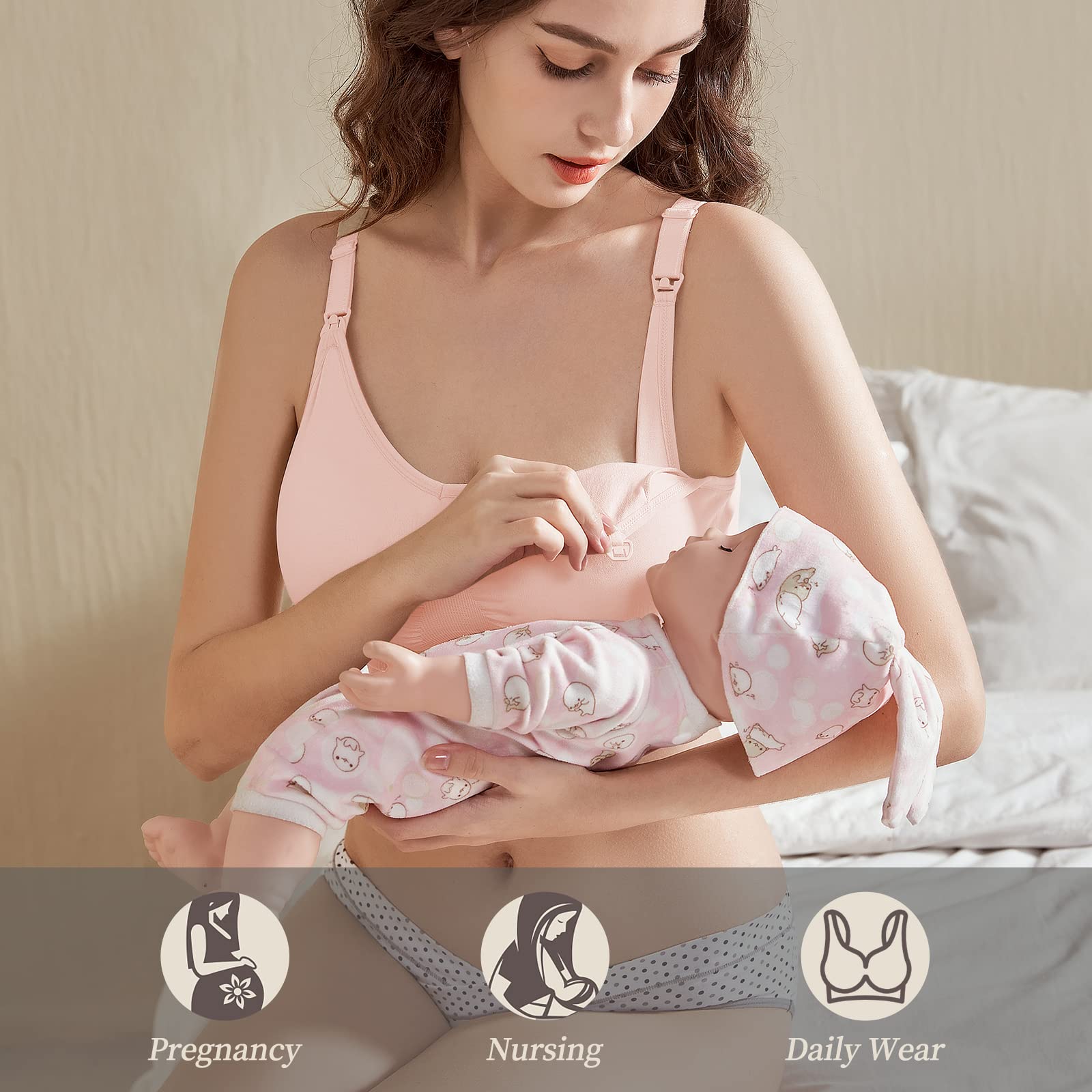 Sujetadores Lactancia, 3 Piezas Sin Aros Sujetadores de Maternidad Ultra Confort Sujetador Premama para Mujeres con con Extra brazaletes y Ganchos