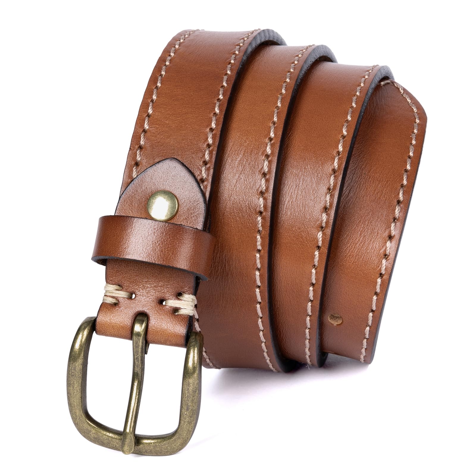 HOLMANSE Women's Western Full Grain Leather Belt Casual for Jeans Pants Soft Waist Belt 7 Holes Belt Gift Box Packaging