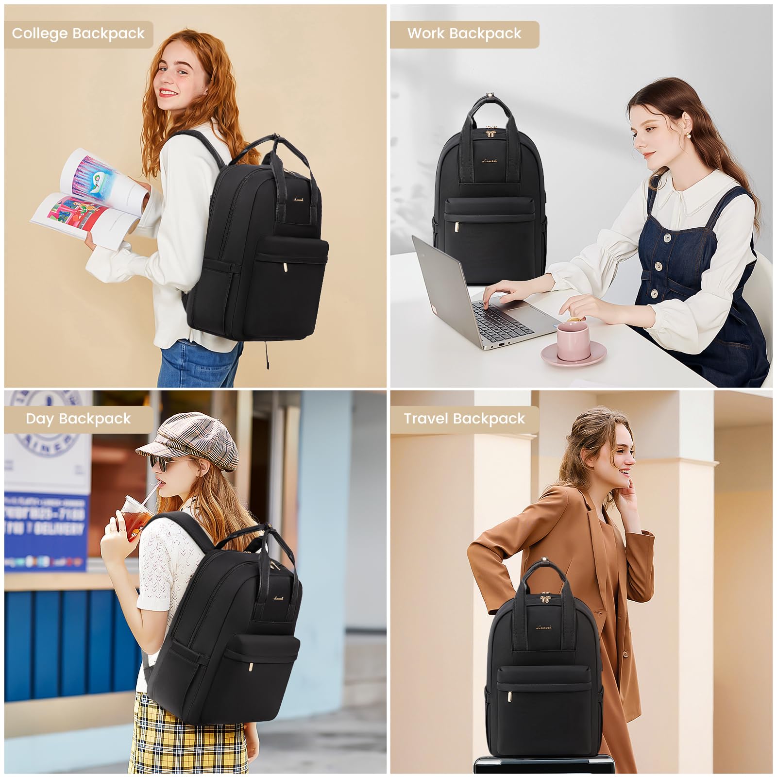 LOVEVOOK Plecak damski na laptopa, szkolny, dla nastolatek, dziewcząt, z kieszenią na laptopa, wodoszczelny, podróżny, elegancki roboczy, torba szkolna, na uczelnię, do biura