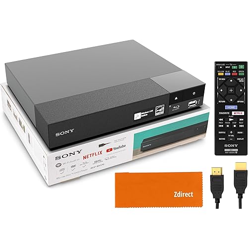 Sony DVD Player Blu Ray Player BDP-BX370 - Streaming Blu ray DVD Player with Remote, Built-in Wi-Fi, Dolby, CD/DVD/Bluray Player Combo for TV. Bundle- Remote, High Speed HDMI Cable, Zdirect Lens Cloth