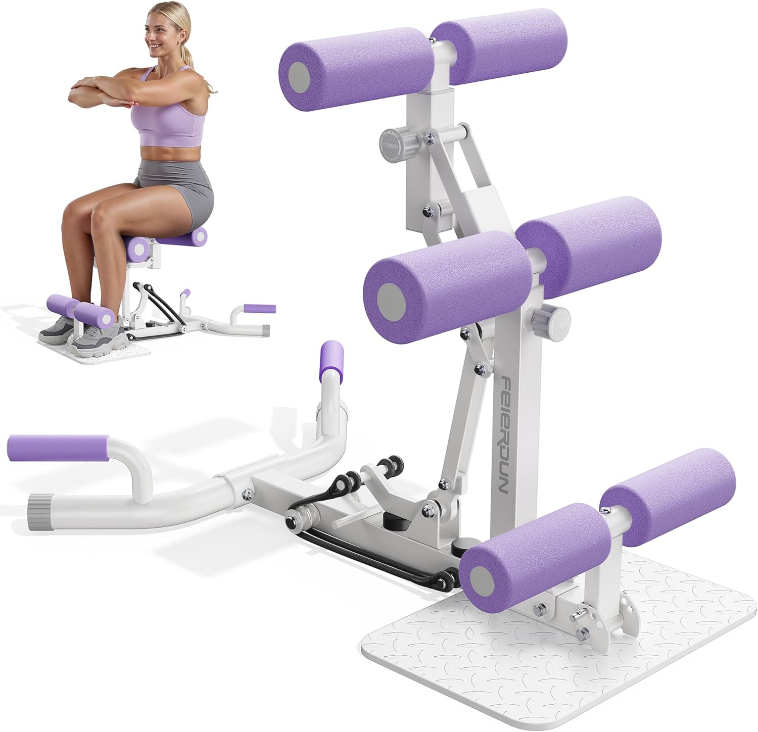 FEIERDUN Adjustable Deep Squat Machine - 7 Level Resistance Glute & Leg Trainer for Home, Multi-Functional Equipment for Women to Strengthen Core, Hips and Thighs