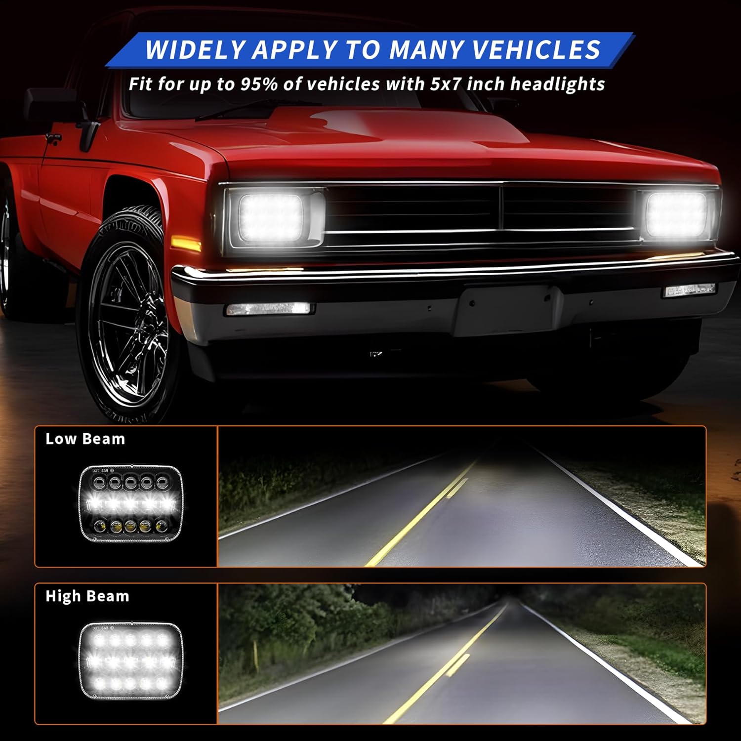 110W 5x7 Led Headlights 7x6 H6054 headlamp Hi/Low Sealed Beam Compatible with Jeep Wrangler YJ Cherokee XJ Kenworth T300 H4 Plug H6054 H5054 6054 6052