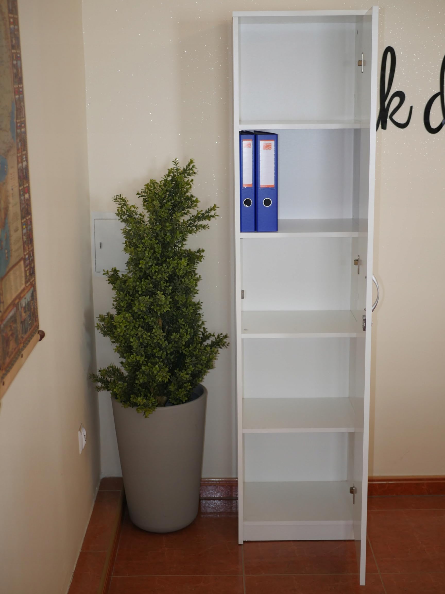 BDW - Aktenschrank - Abschließbarer Schrank - 44,5 x 35 x 180 cm - Hochschrank Schmal, Mehrzweckschrank - Kompakte Maße, für Büro, Arbeitszimmer, Homeoffice - SARA Weiß