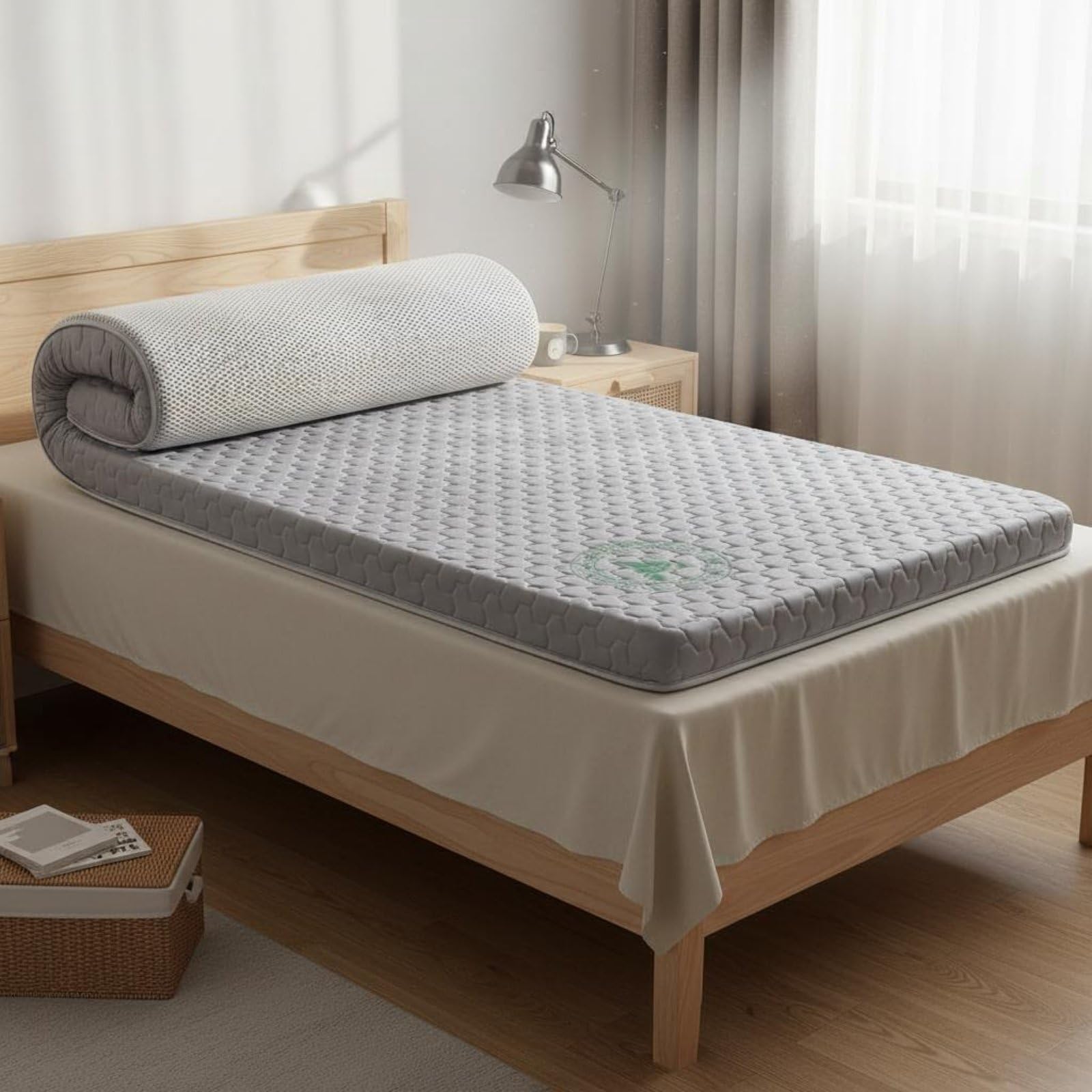 Gralara Topper de Colchón Viscoelástico Suave Colchón Fino Viscoelástico Transpirable Colchoneta Fresco para Arrendatarios, Gris Mitsubishi, 90x190cm