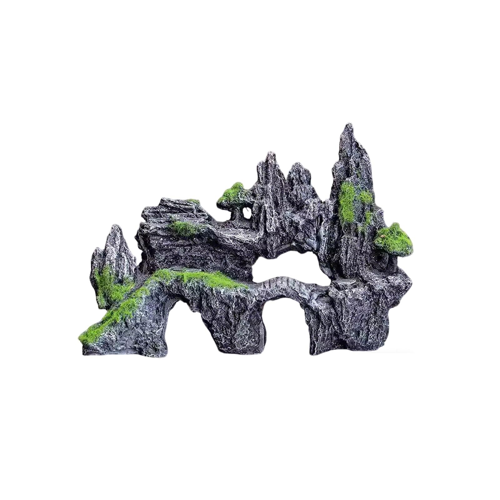 Akwarium górskie dekoracja, kamienny ornament z widokiem na góry akwarium, dekoracja akwarium dla ślimaków, żółwi i beta (22 cm)